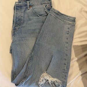 GAP Light Blue Straight Leg Jeans with Distressed Hem